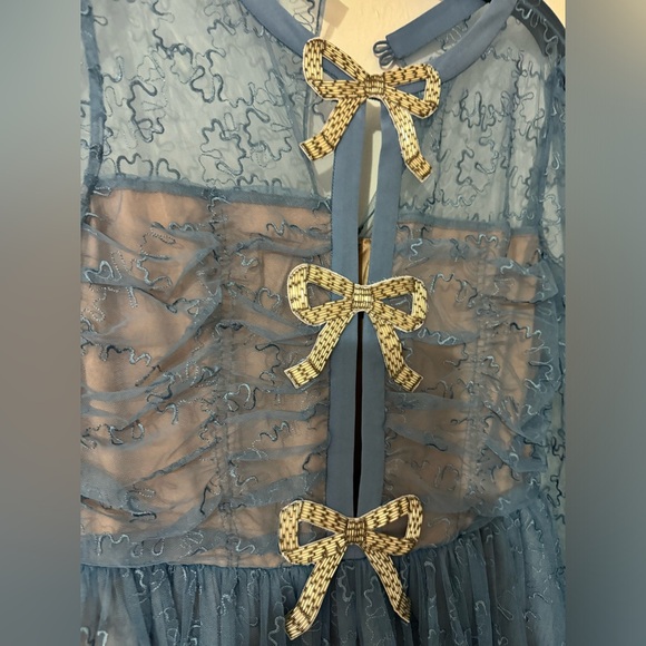 Saloni Camille bow embellished tulle midi gown in blue size US 6 worn once! - Picture 8 of 10